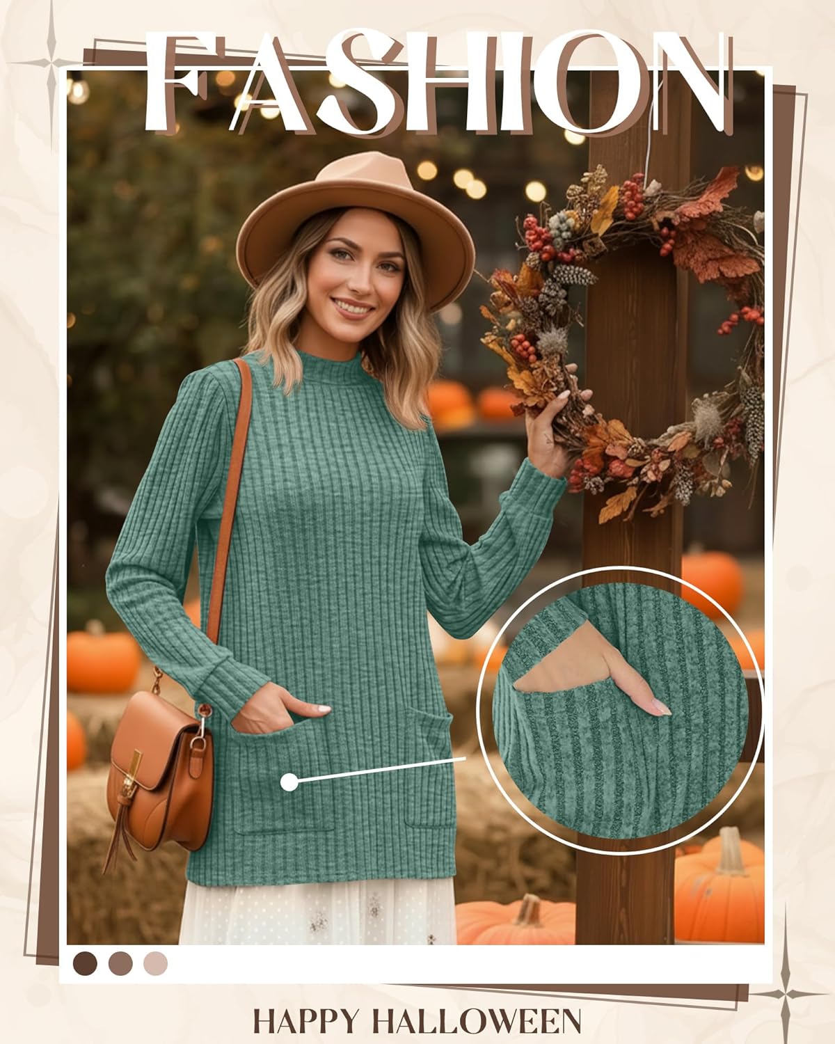 3 Pack Women's Long Sleeve Mock Neck Sweaters, Ribbed Knit Long Tops Turtleneck Loose Fit Tunic Shirt with Pockets - Image 2