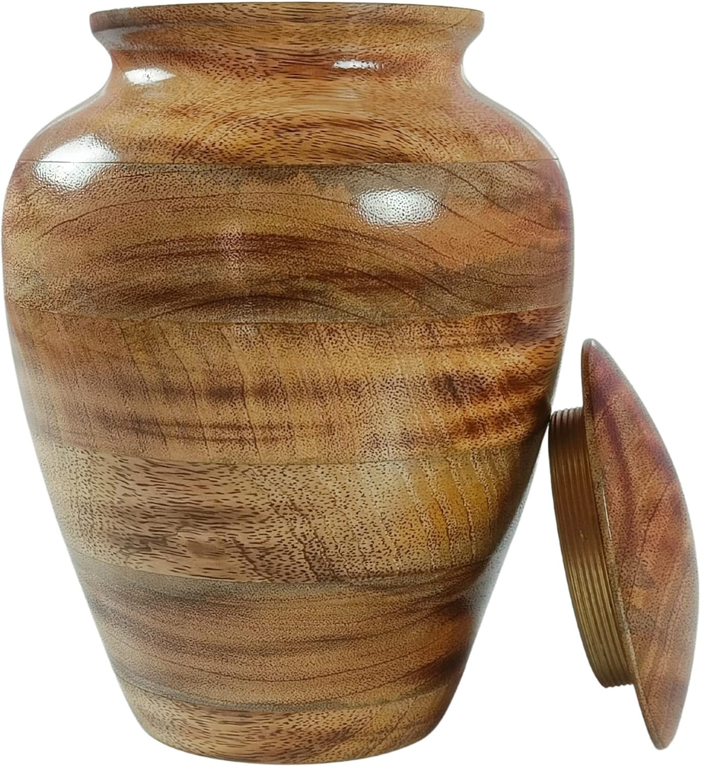 Hand-Turned Mango Wood Cremation Urn for Human or Pet Ashes – Medium 9" x 6", Holds 80 Cubic Inches – Wooden Memorial Urn with Burned Finish, Threaded Lid & Velvet Base - Image 8