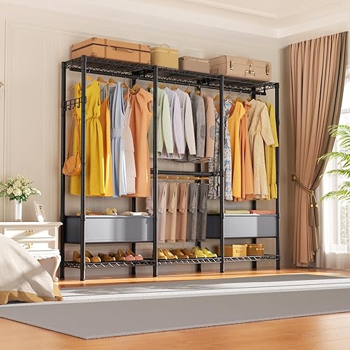 Vista 8 de Perchero de Ropa Perchero de Abrigos Organizadores de Armario y Almacenamiento Organización de Cuarto de Lavado de Servicio Pesado Portátil Negro