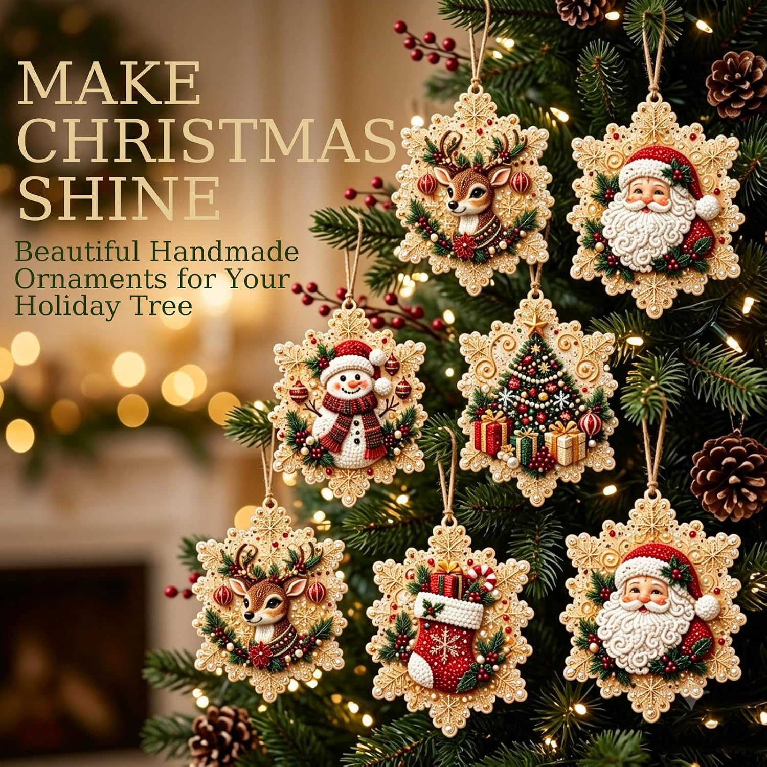DIY Diamond Pearl Art Christmas Kit for Adults – 6 Pcs Snowflake Hanging Craft, 3D Rhinestone Mosaic Painting Set for Holiday Tree Window Home Decoration & Gifting