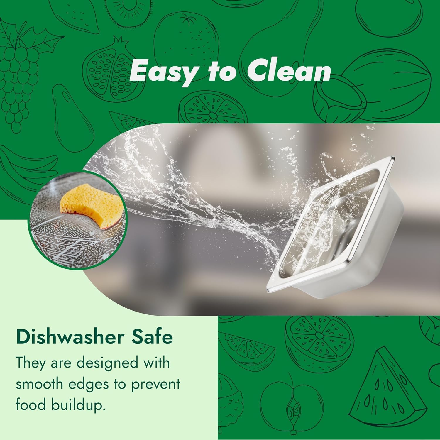 HECMAC 6 Pack Anti-Jam Hotel Pans, 1/6 Size 2 1/2 Inch Deep, Commercial Stainless Steel Chafing Steam Table Pan, Catering Storage Metal Food Pan, 23 Gauge - Image 5