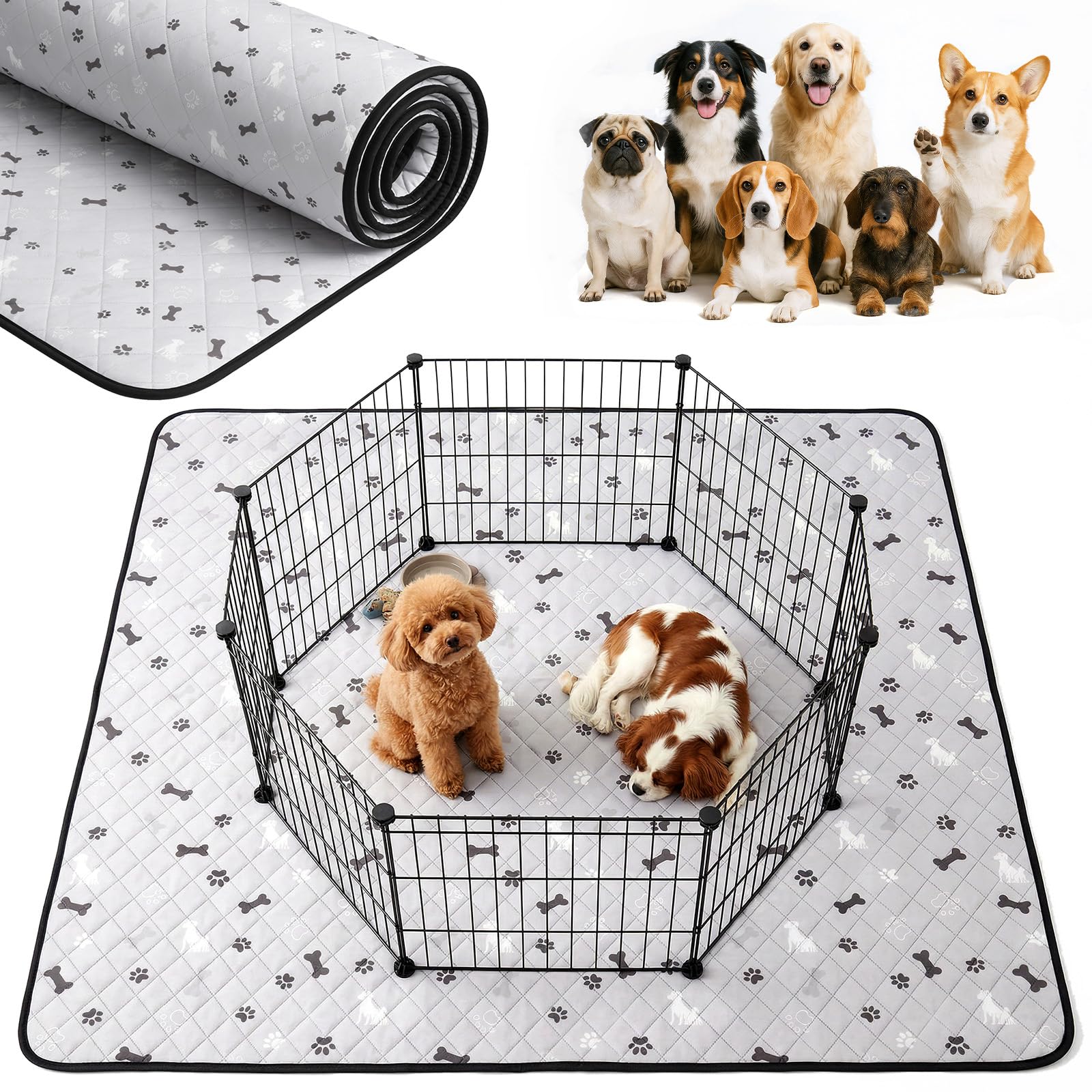 Tresbro 洗えるペットシーツ 犬猫 大判 [2重超吸水 漏れ防止] おしっこマット 下敷き ベッドマット 滑り止め付き 洗濯機丸洗い 繰り返し使用 速乾エコ素材 シニア犬の介護用シーツ 多頭飼いに最適 ケージ対応で快適な空間作り 182×182cm 1枚