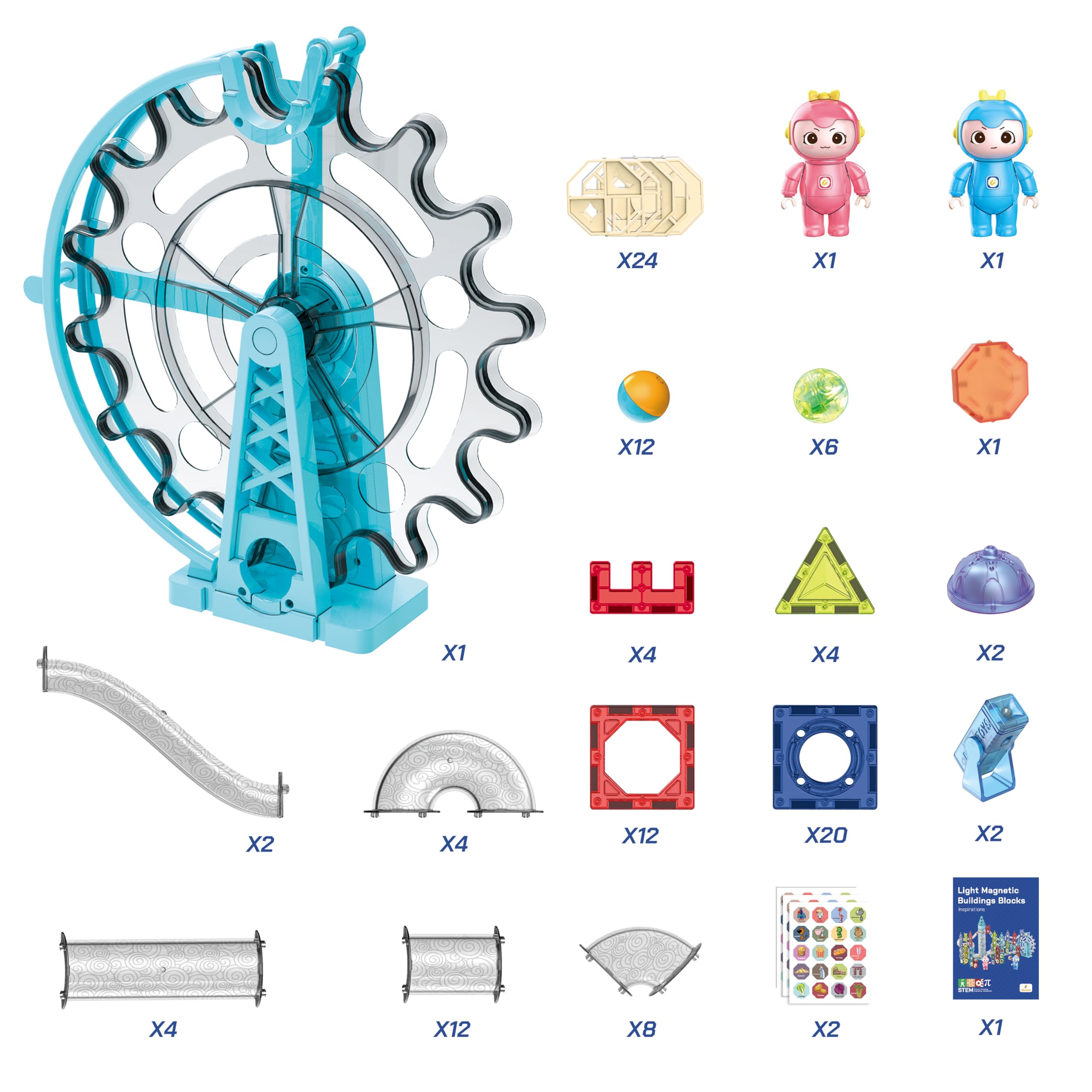 CELMAN Bloques de Construcción Magnéticos - Circuito para Canicas, Magnetic Blocks, Piezas y Pistas Magnéticas para Niños de 3, 4, 5, 10 Años y Más, Kit Montessori de Juegos de Lógica