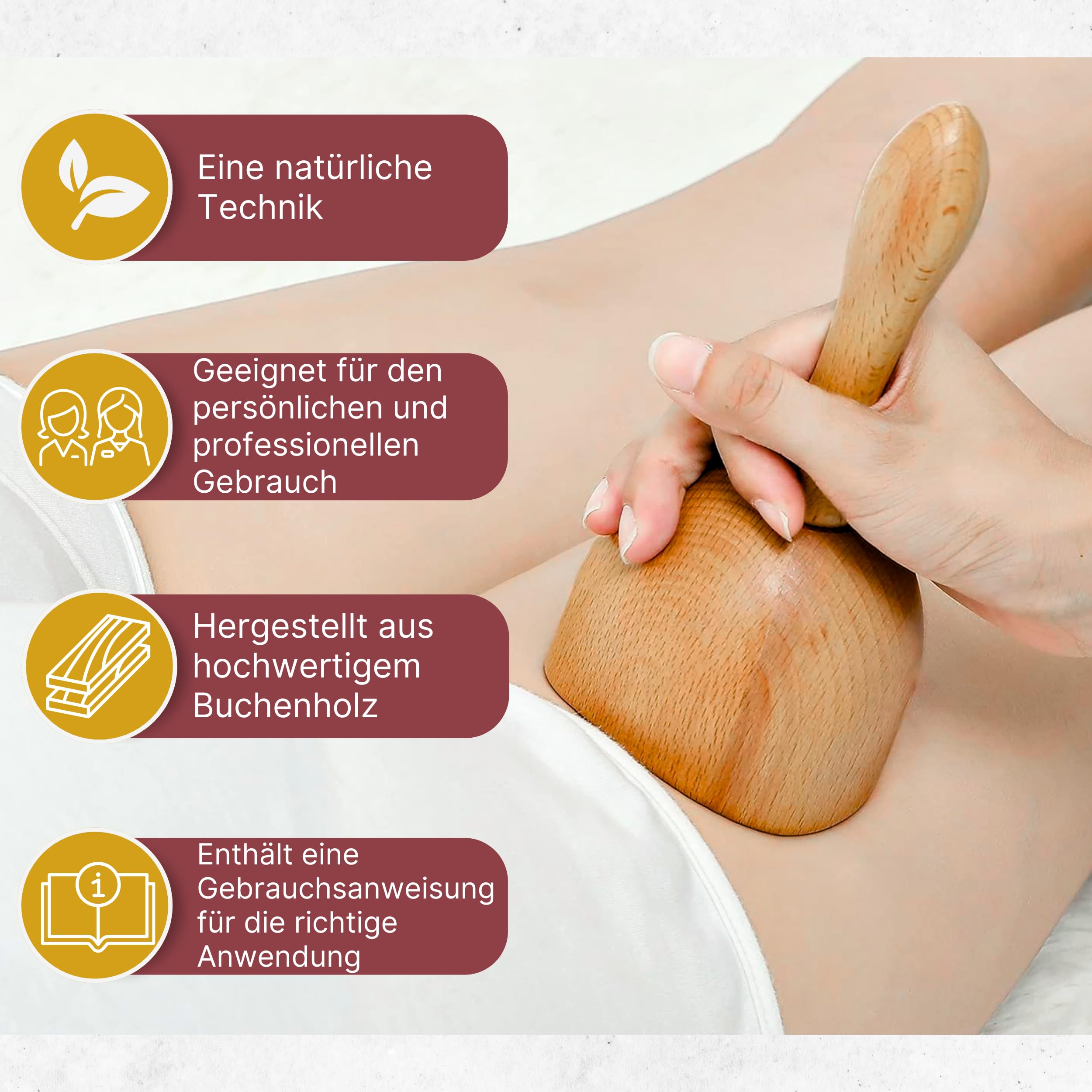 Maderotherapie Set 4 in 1 Professionelle Qualität. Faszienstab Holz, Anti Cellulite Massagegerät für Beine und Körper. Faszienrolle und Massagestab Holz. Lymphdrainage Gerät aus Buchenholz.