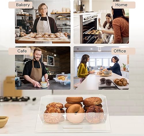 Miniatura 5 de Panera y vitrina de panadería para encimera, acrílico transparente, organizador de pastelería de 1 nivel, exhibición de galletas y cupcakes