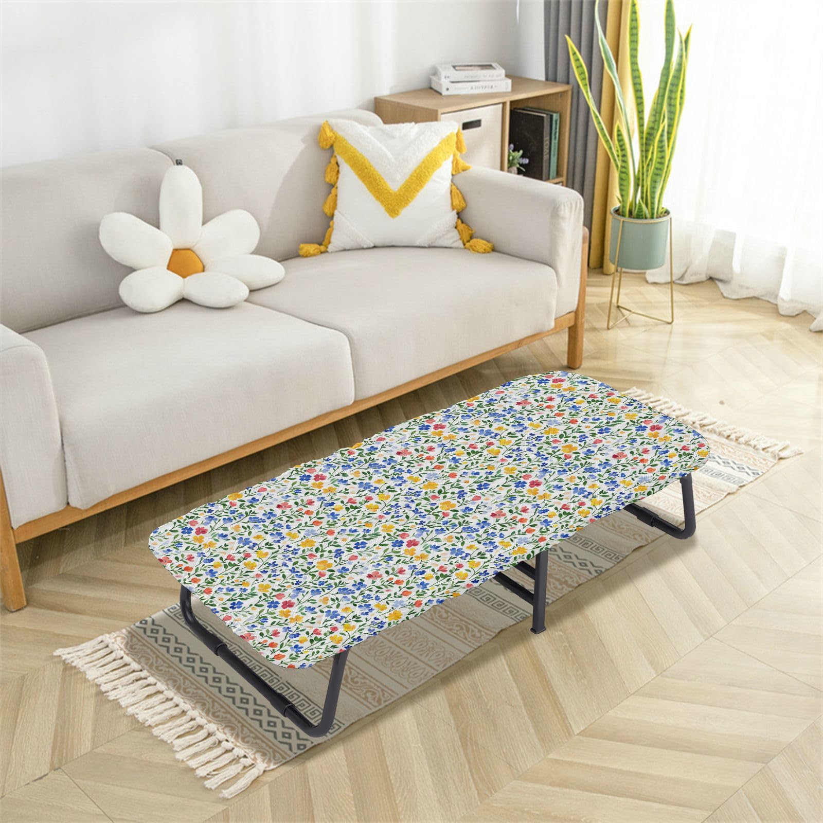 Small Blue Flowers White Travel Toddler Bed Sheet Washable Cot Sheet for Sleeper Travel Bed for Small Spaces Baby Sleeping 50' x 25' (Bed Not Included)