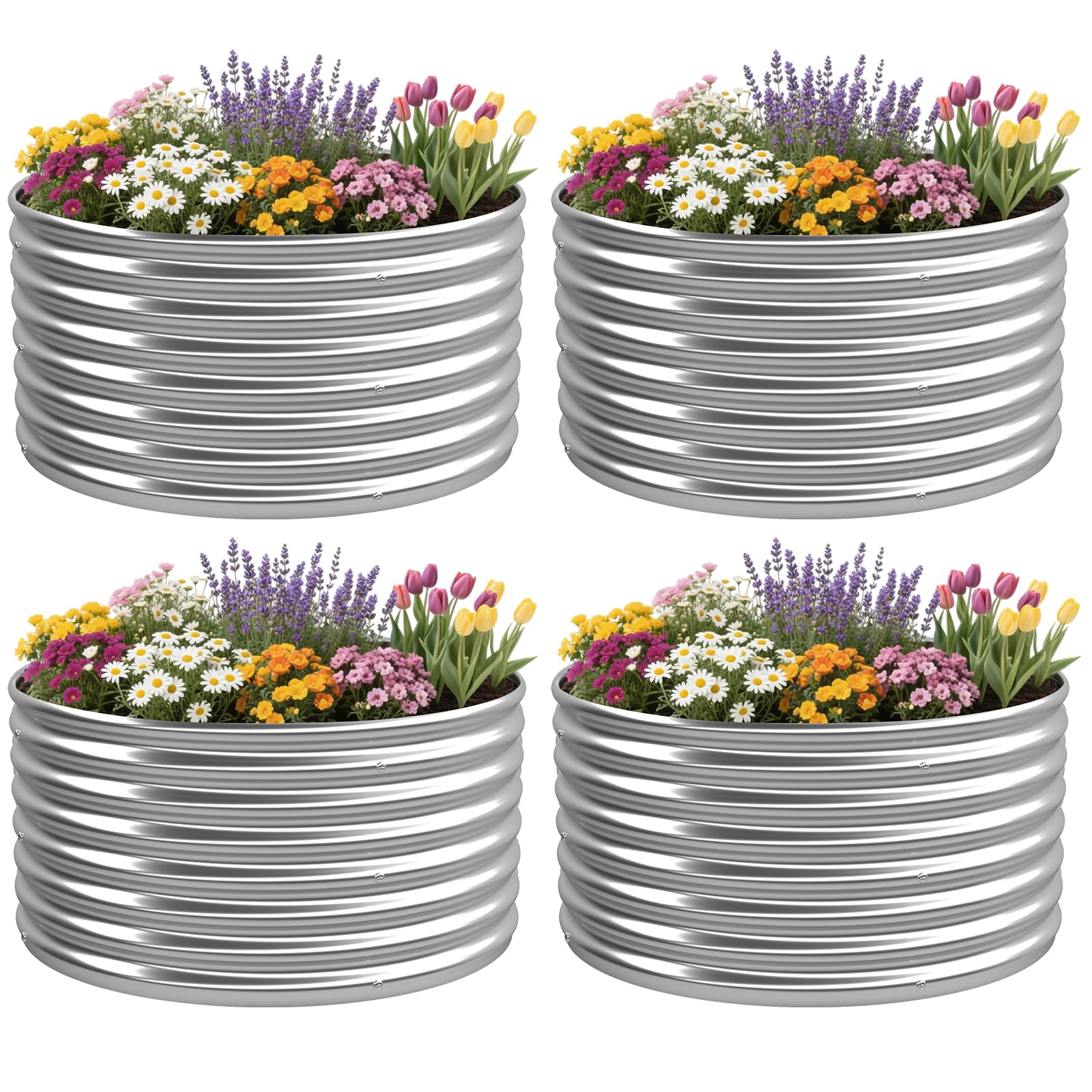 OZMSHF 4-Pack 3x3ft Round Raised Garden Beds Silver