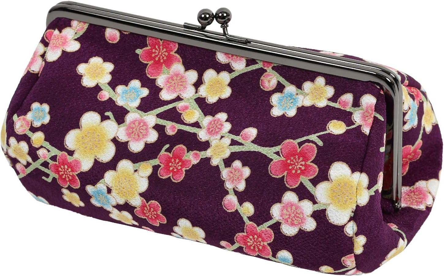 KOMESICHI Women's Japanese Futakoshi Chirimen Large Kiss Lock Cosmetic Bag No.08