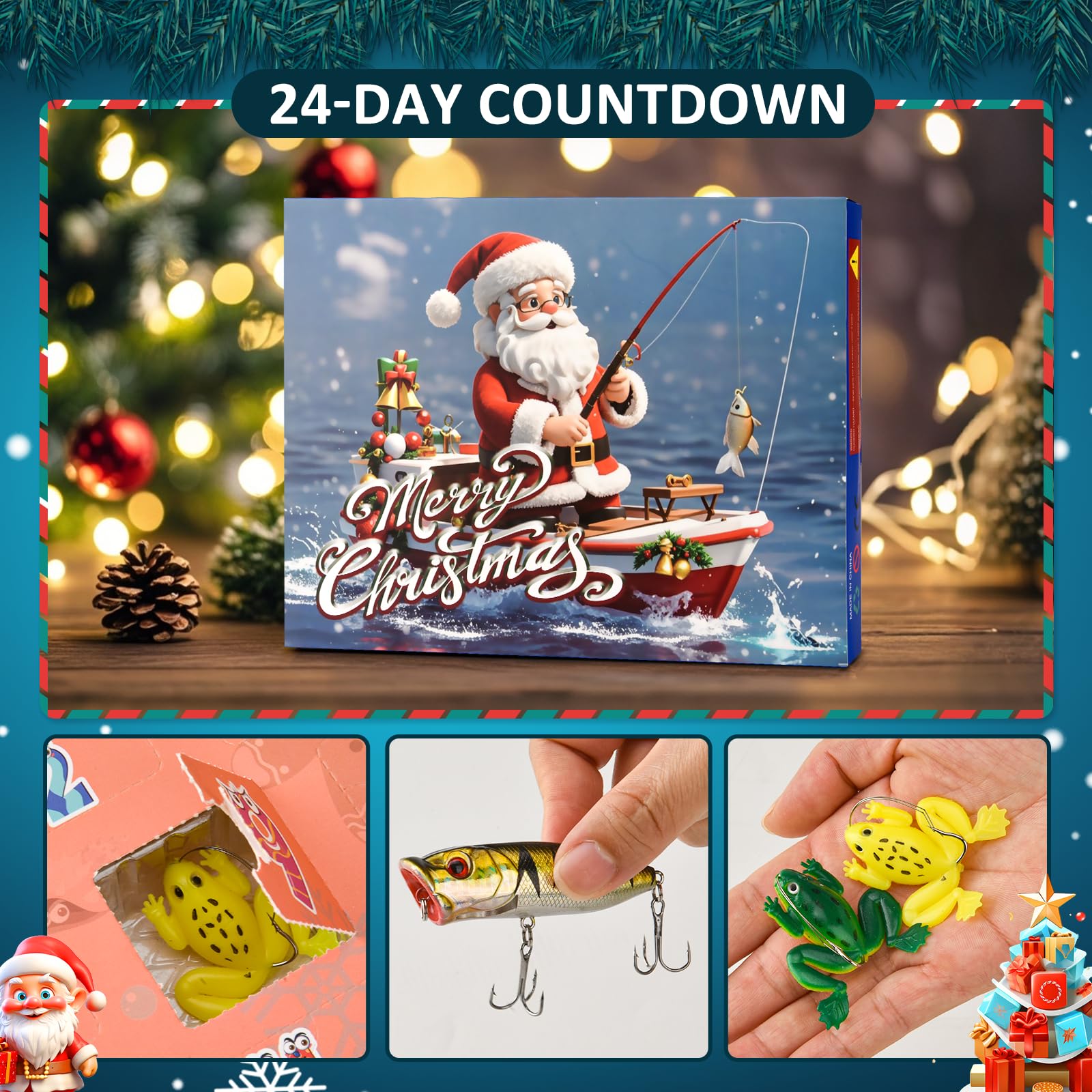 CalendarioAvventoPesca 2025 Calendario dell'Avvento di Natale, 24 Set di Esche da Pesca Calendario dell'Avvento Regalo per Pescatori Adulti, Uomini, Ragazzi