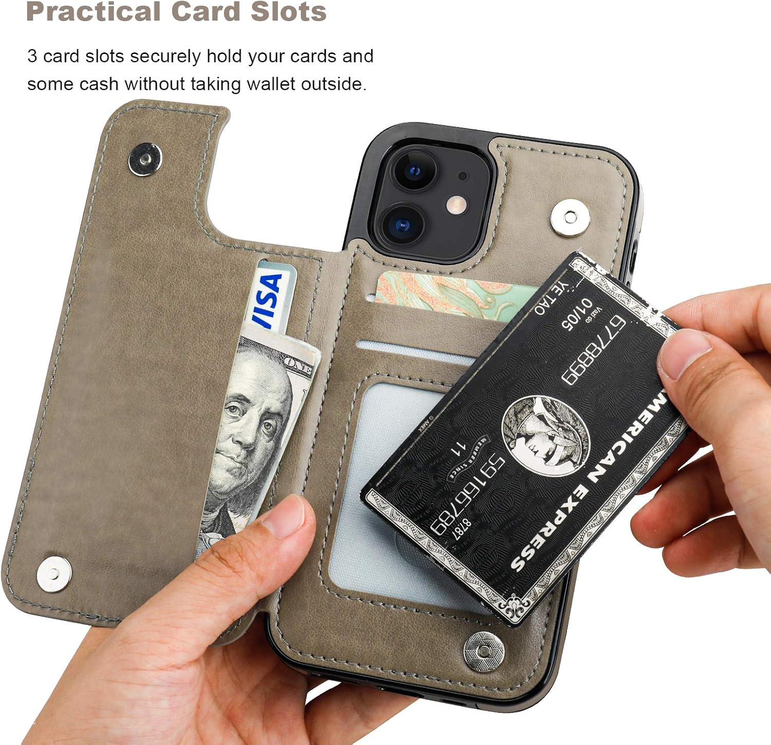 Vaburs Compatible with iPhone 12 and iPhone 12 Pro Case Wallet with Card Holder,Embossed Butterfly Pattern PU Leather Double Magnetic Buttons Flip Shockproof Cover 6.1 Inch(Gray)
