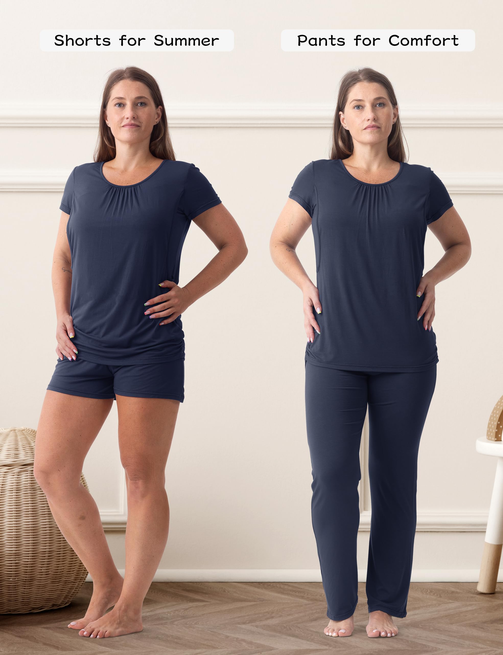 SUNNYBUY Pigiama maternità da donna, a maniche corte, da allattamento e pantaloni, set da 3 pezzi