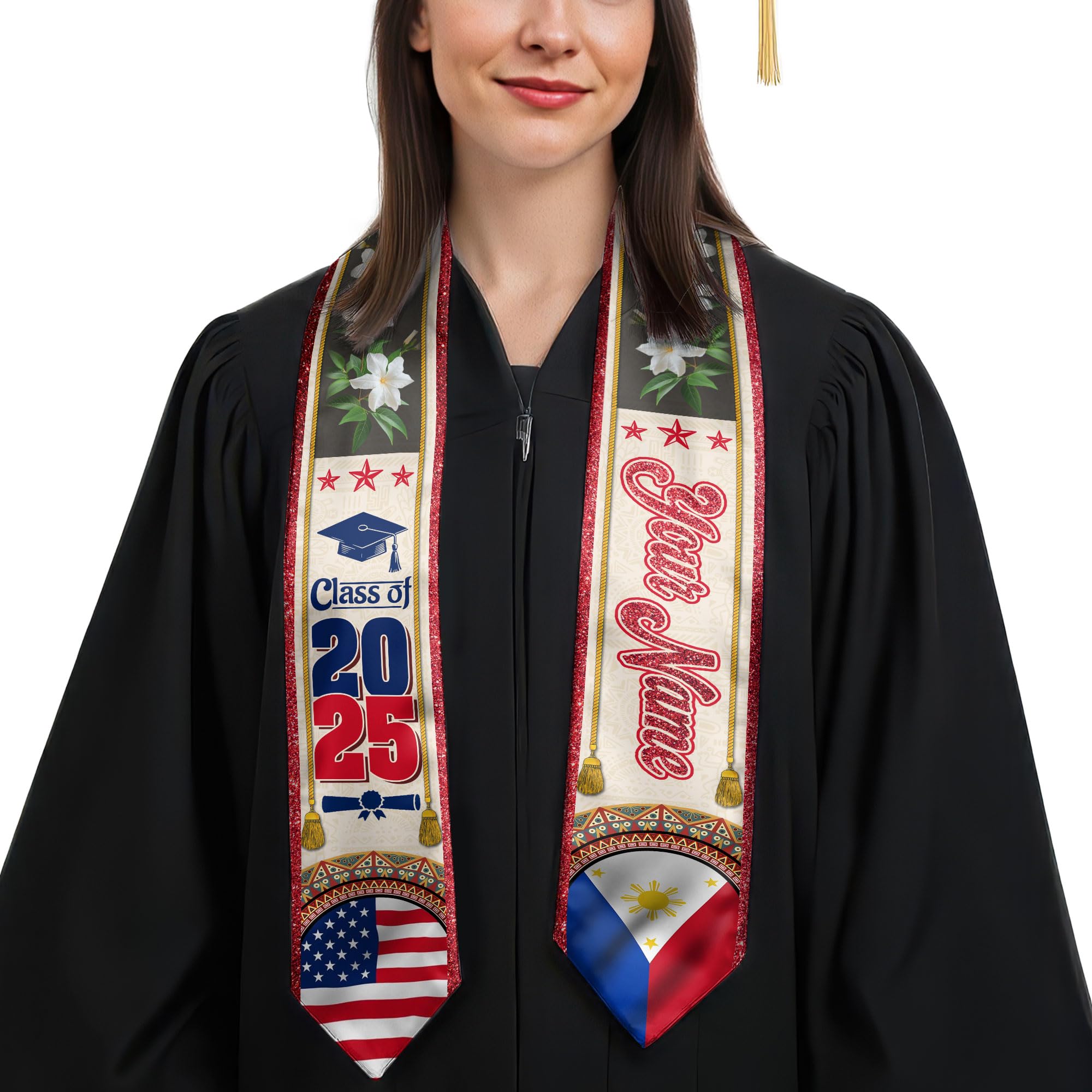 MonkeyVan Custom Filipino Graduation Sash 2025,Personalized Philippines Graduation Stole,Philippine-American Flag Graduation Sash S198