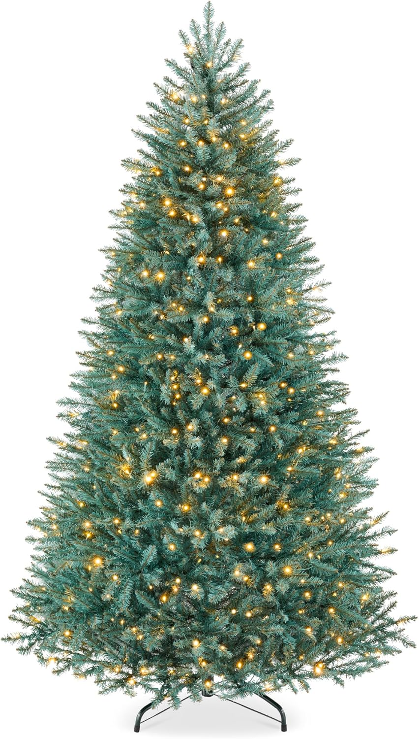Best Choice Products Premium Nordic Fir Christmas Tree, 6ft Pre-lit Artificial Full Realistic Holiday Décor w/ 2-in-1 Twinkle LEDs – Blue Spruce