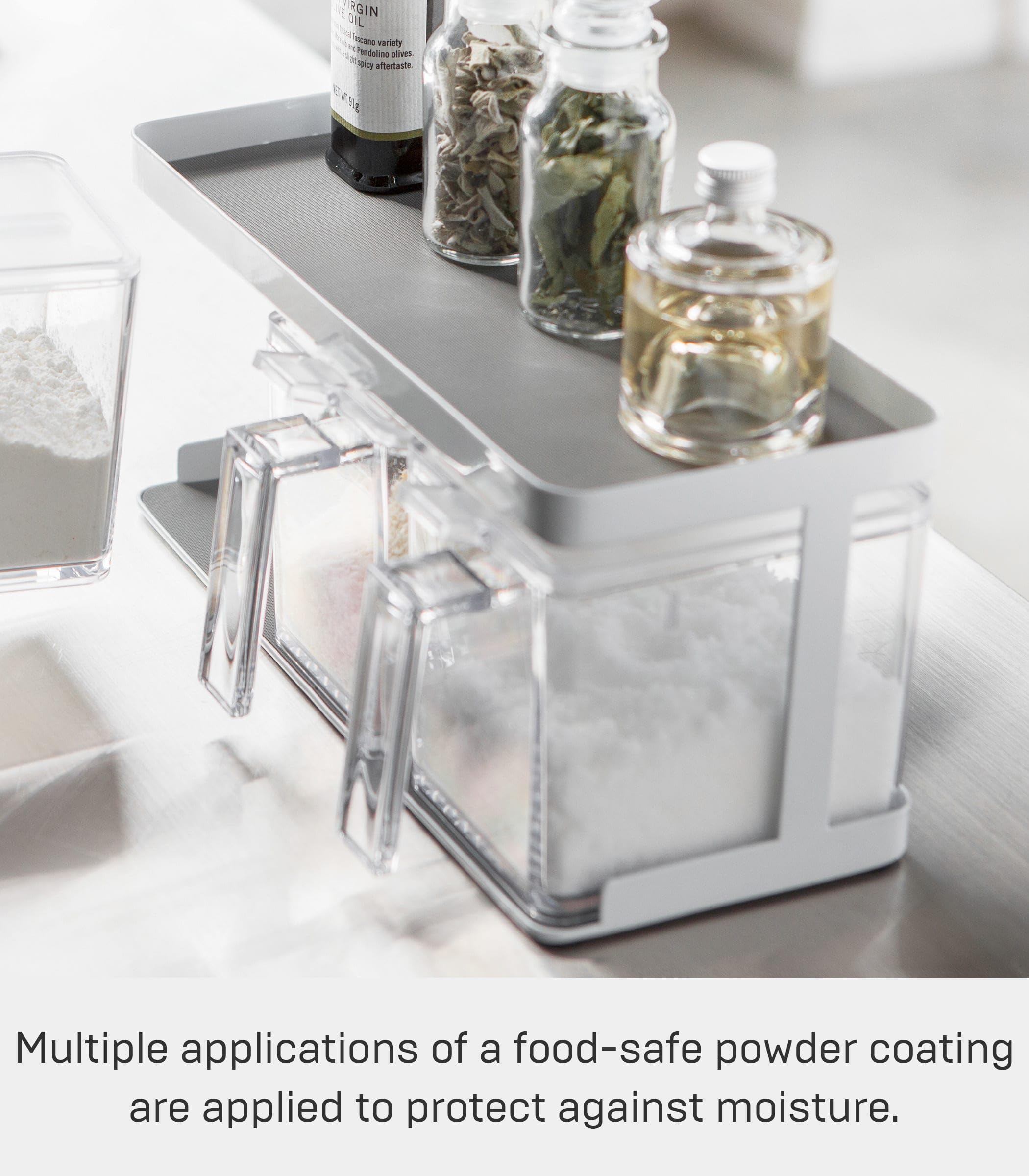 YAMAZAKI 3343 TOWER Spice Bottles X3 & Rack, white, PS Resin/Steel, 27.5 x 11.5 x 13.5 cm