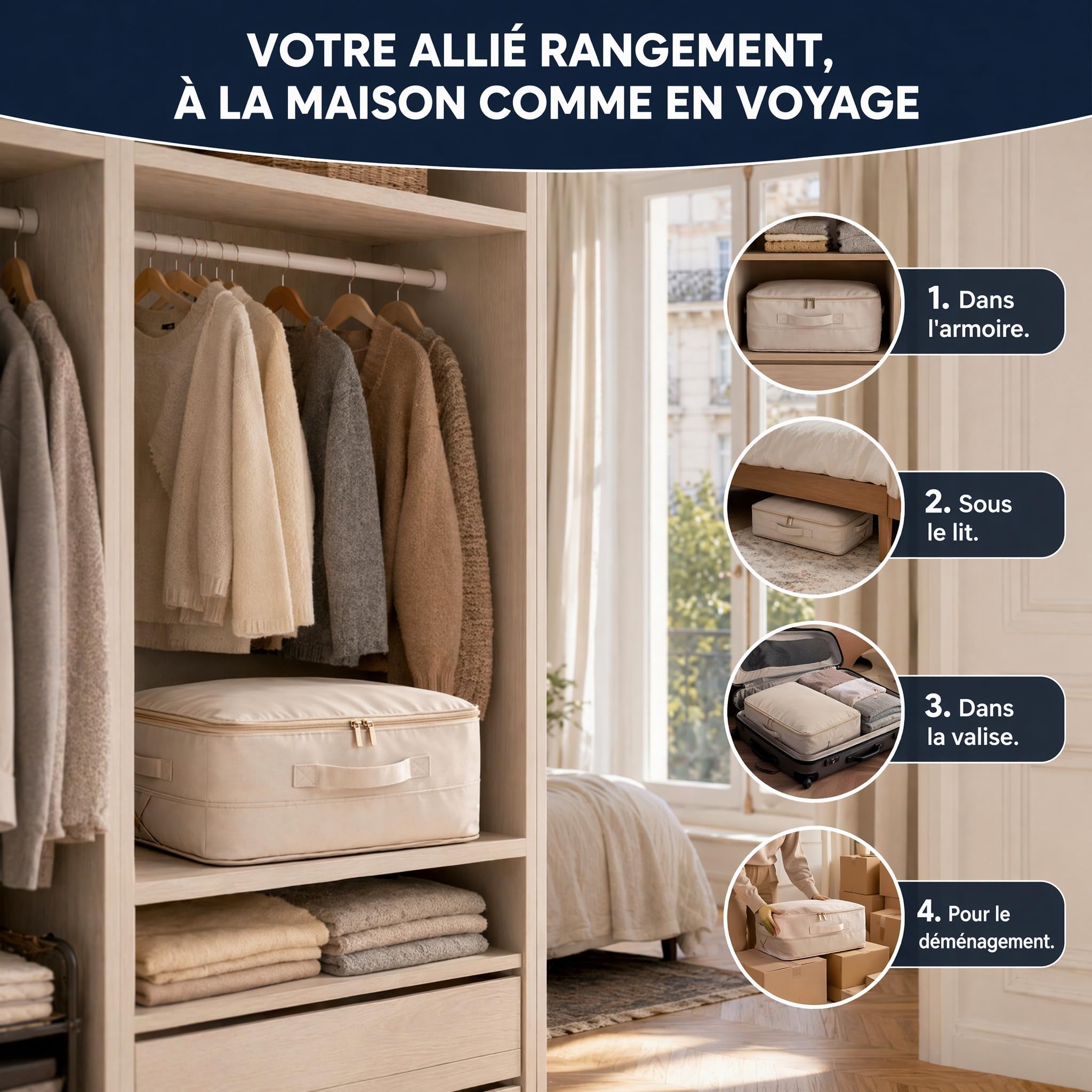 Sac de Compression Ultime sans Aspirateur, Gain de Place pour la Maison, Résistant à l’Humidité, Sac de Rangement sous Vide pour Couettes, Vêtements (BEIGE,SET-2)