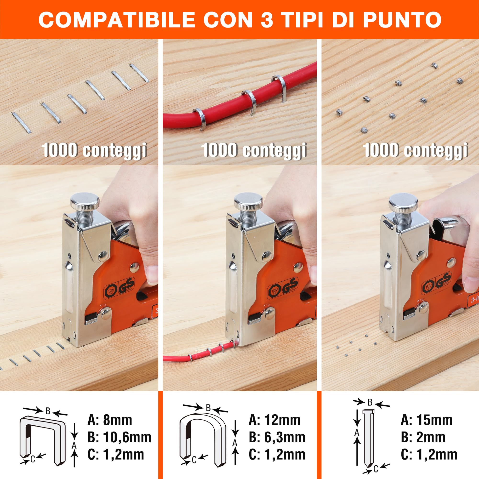 ValueMax - Spillatrice manuale multifunzione 3 in 1 con 3000 graffette, adatta per graffette n. 140, 28, 8, ideale per tappezzeria, materiale da fissaggio, decorazione