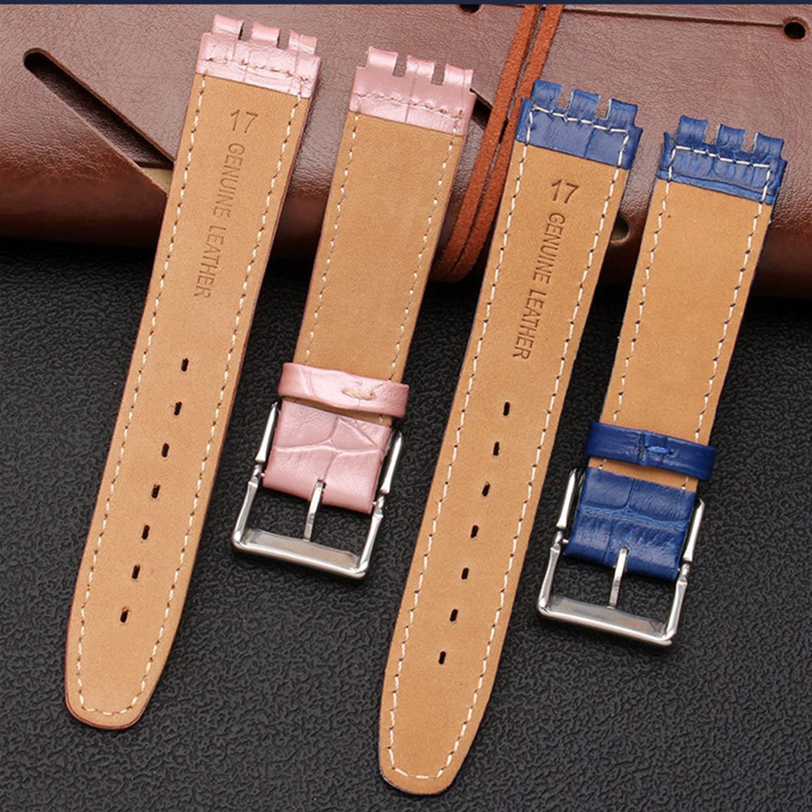 17mm 19mm Véritable Cuir De Veau Bracelet Bracelet Pour Swatch Watch Band Hommes Femmes Alligator Motif Bracelet Accessoires