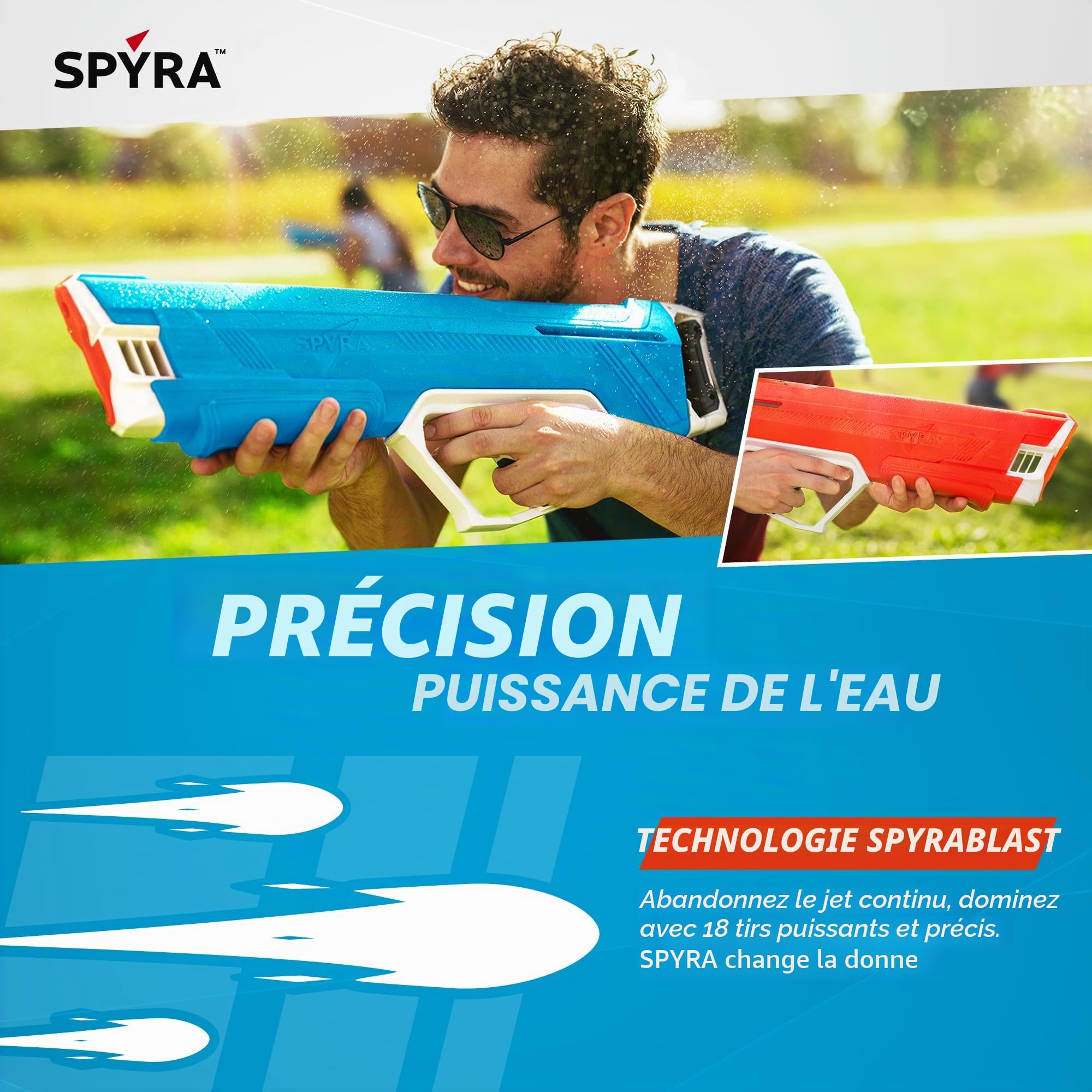 SPYRA – SpyraLX WaterBlaster Bleu (Non Électronique) – Pistolet à Eau Premium Super Puissant, à tir Rapide et à Action instantanée