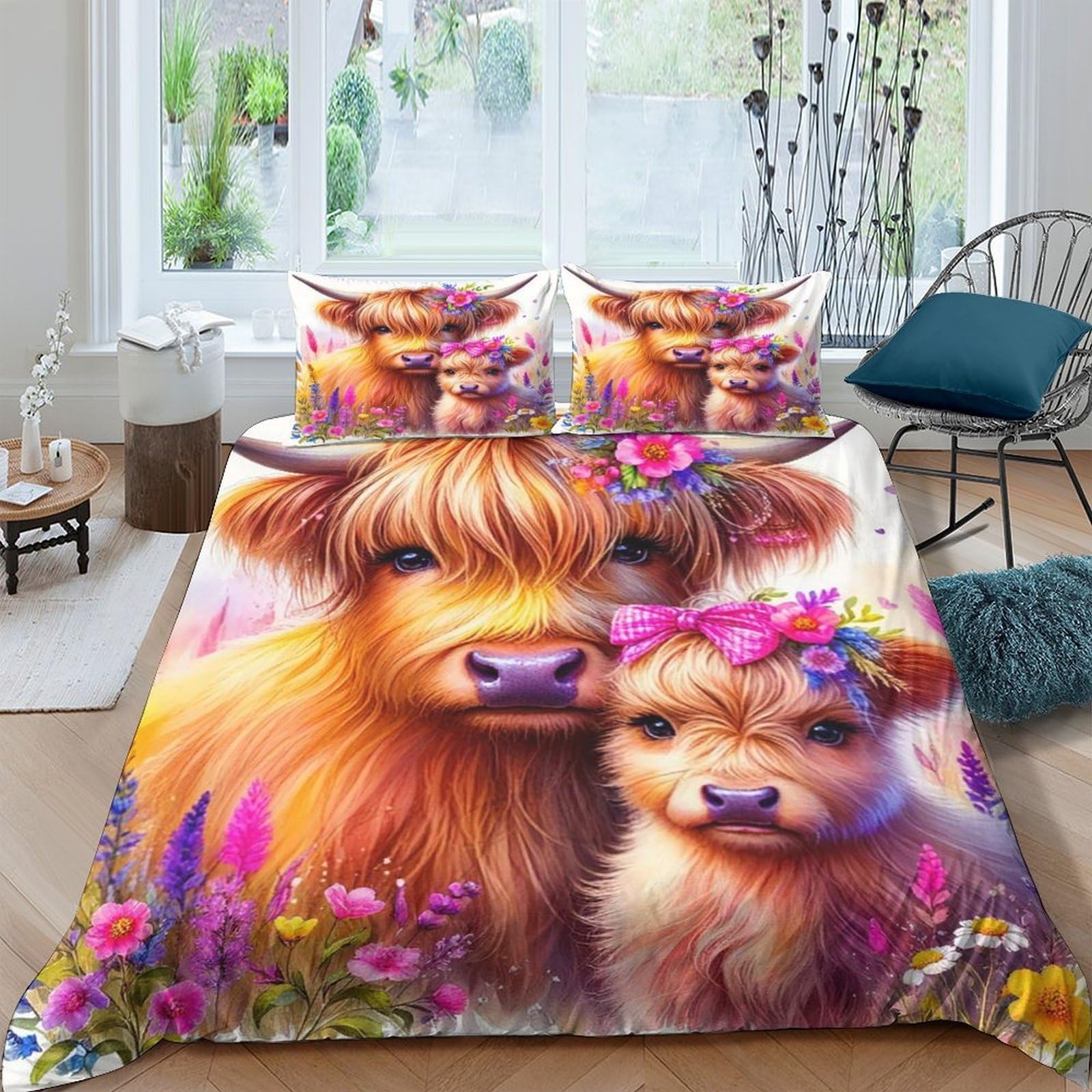 Housse de couette 135x200 hippopotame coloré imprimé 3D avec fermeture éclair
