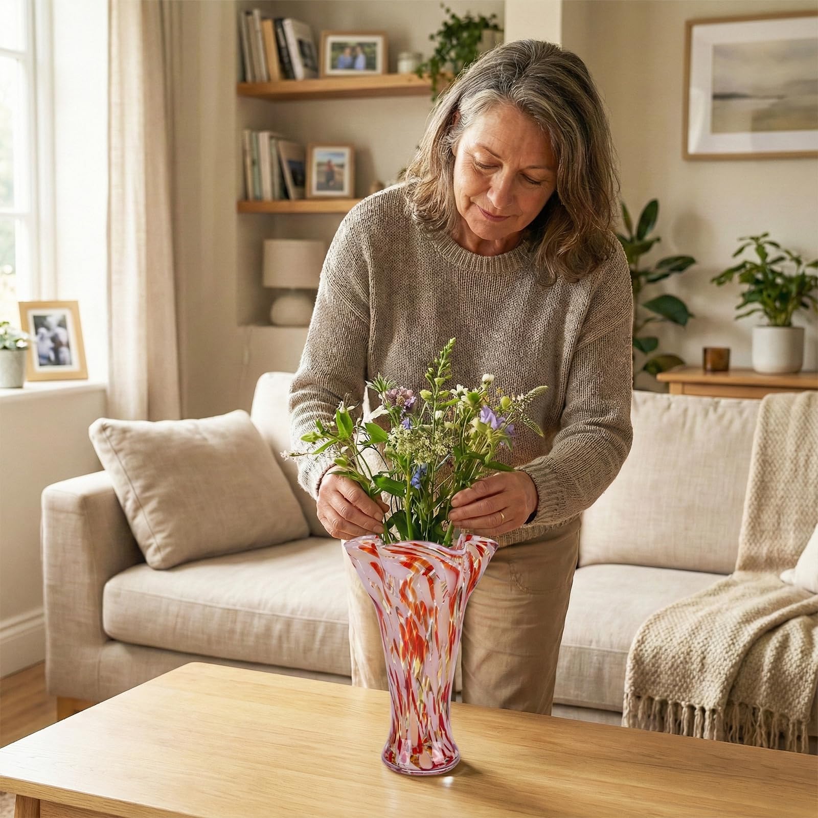 Amazon.co.jp: 高さ9インチの赤いガラスの花瓶、ユニークな手吹き