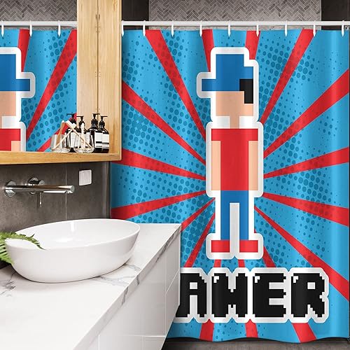 Miniatura 3 de Lunarable Octopus Stall - Cortina de ducha con gráfica de puipo Kraken, tema náutico, set para cuarto de baño de decoración con ganchos