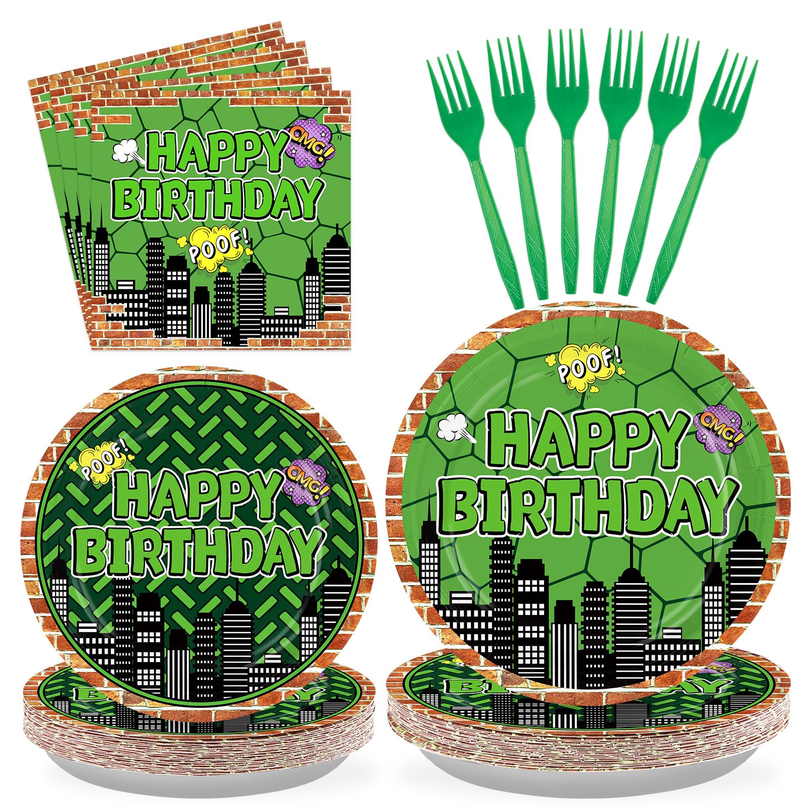 96Pcs Turtle Birthday Party Decorations Green Cartoon Turtle Plates and Napkins 350GSM Super Theme Hero Party Tableware Sets for Boys Baby Shower
