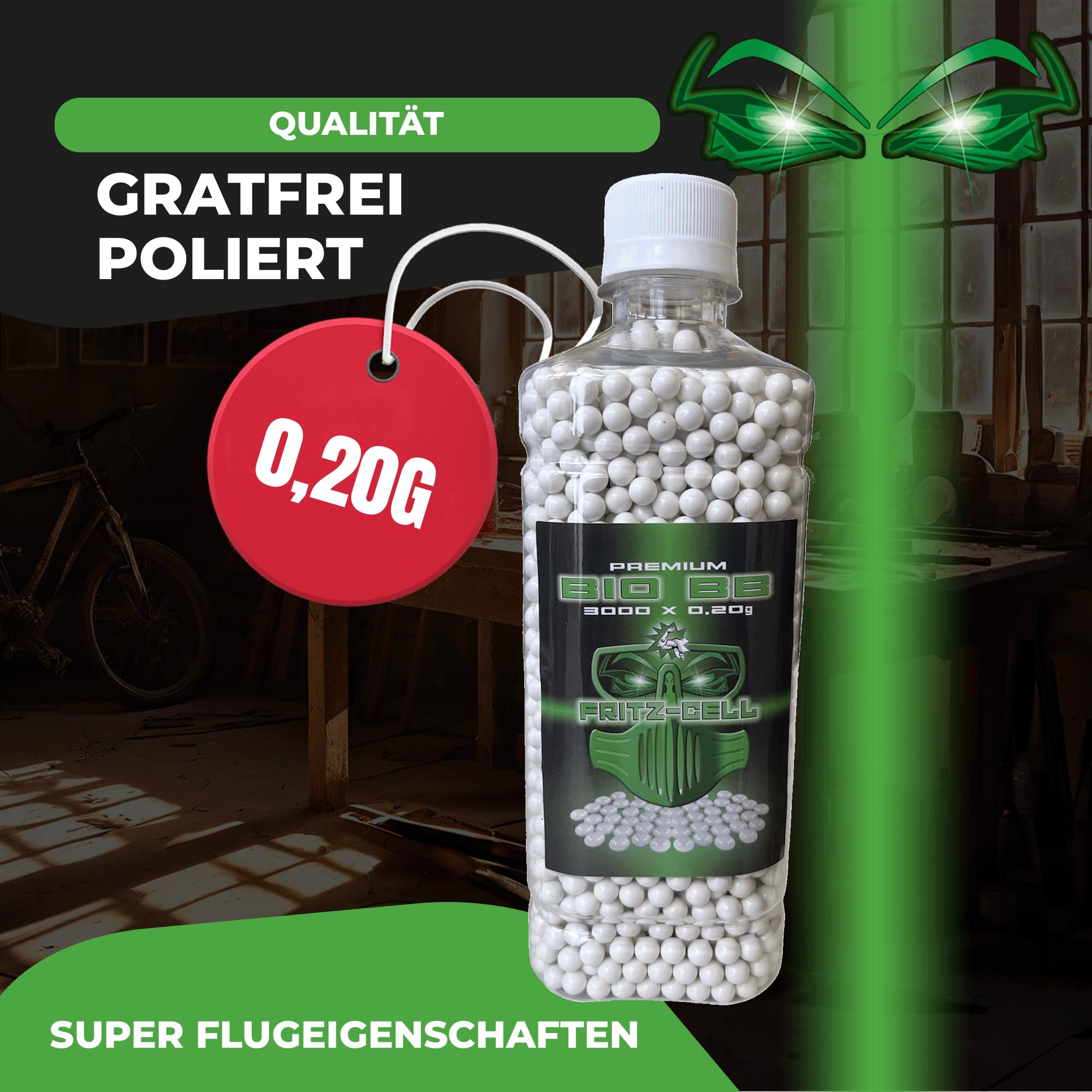 3000 Airsoft Premium Bio BBS 6 mm 0,20 g bottiglia Fritz-Cell biodegradabile