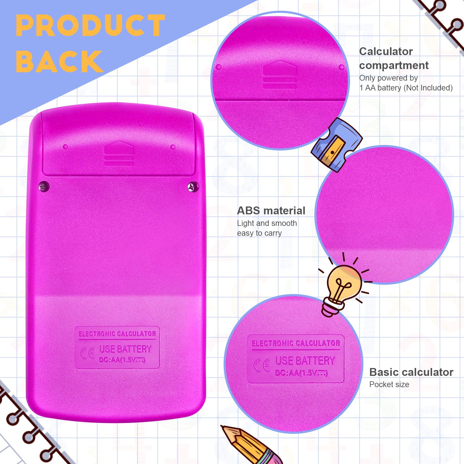 Confezione da 24 mini calcolatrici tascabili per studenti ad angolo portatile, display a 8 cifre, batteria solare, doppia alimentazione, piccola calcolatrice per studenti, bambini, casa, ufficio (12