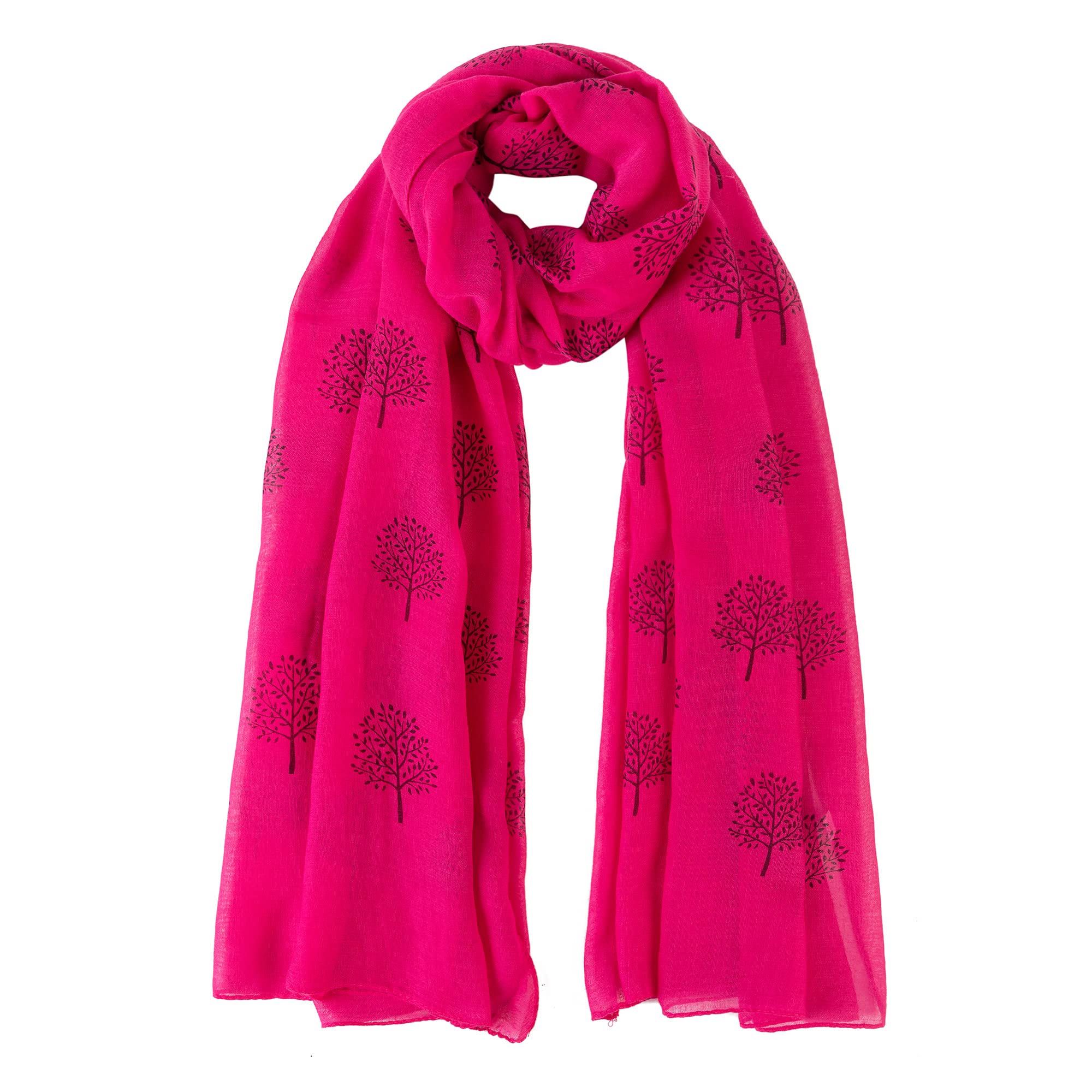 London Scarfs Women's Hot Pink Without Glitter Mulberry Tree Glitter Mulberry Trees Scarf Foil Printed Tree Fashion Wrap (Hot Pink Without Glitter Mulberry Tree)