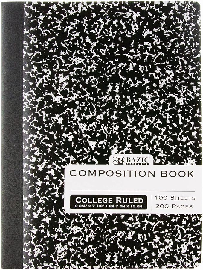 BAZIC Composition Notebook Black Marble College Ruled 100