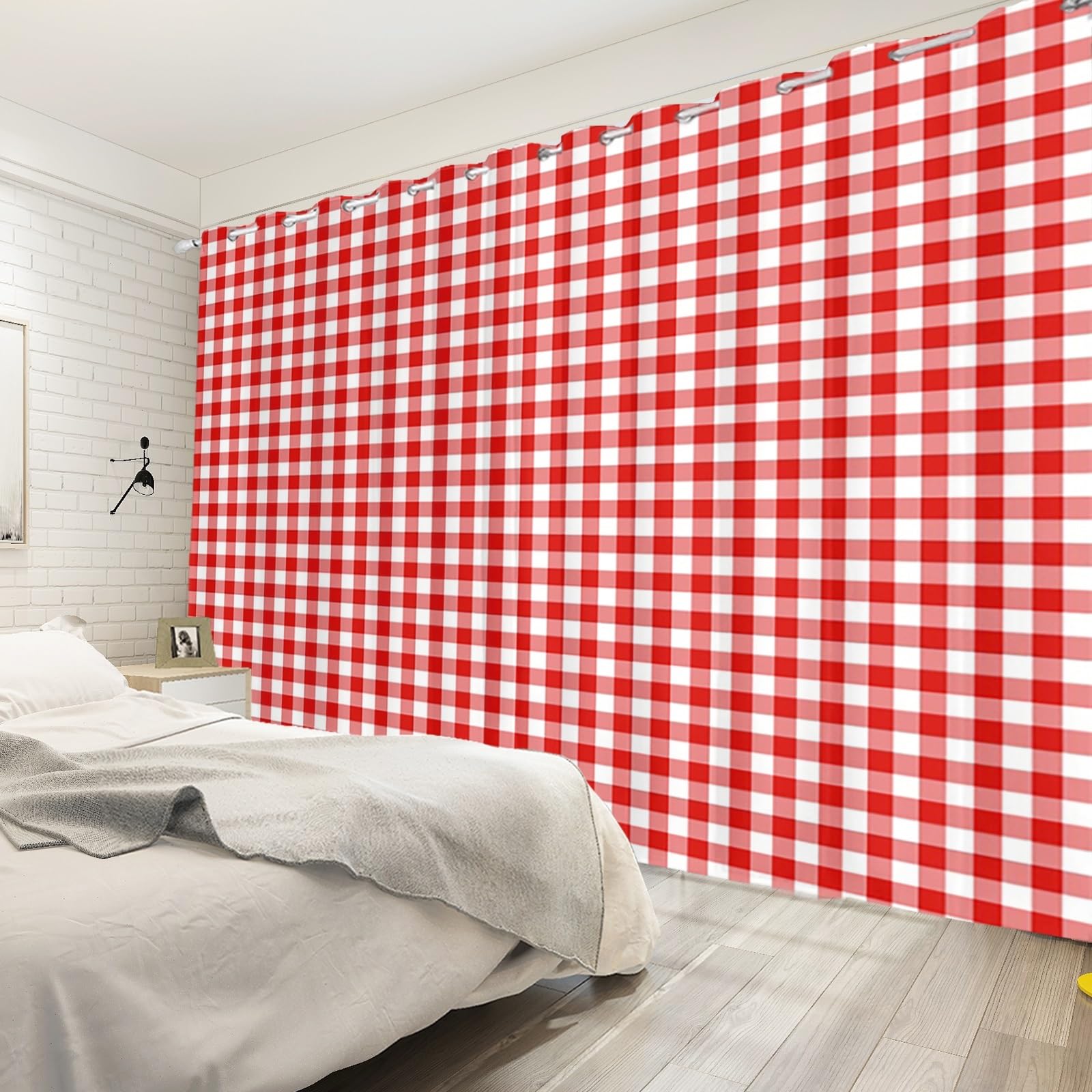 117x183cm Plaid Rideau à œillets Chiffon Buffalo Rouge et Blanc Classique Vichy Vintage Carrés Motif Ferme Rideaux occultants à œillets pour Chambre à Coucher et Salon,2 Panneau