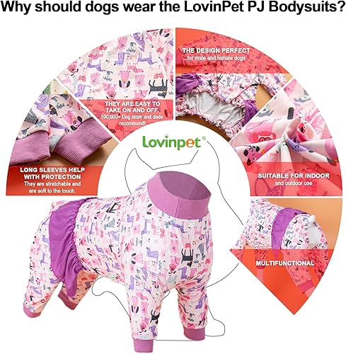Miniatura 3 de LovinPet Mameluco de manga larga para perros grandes, camisa de algodón de cuello alto, antidesprendimiento, tejido elástico ligero, estampado de