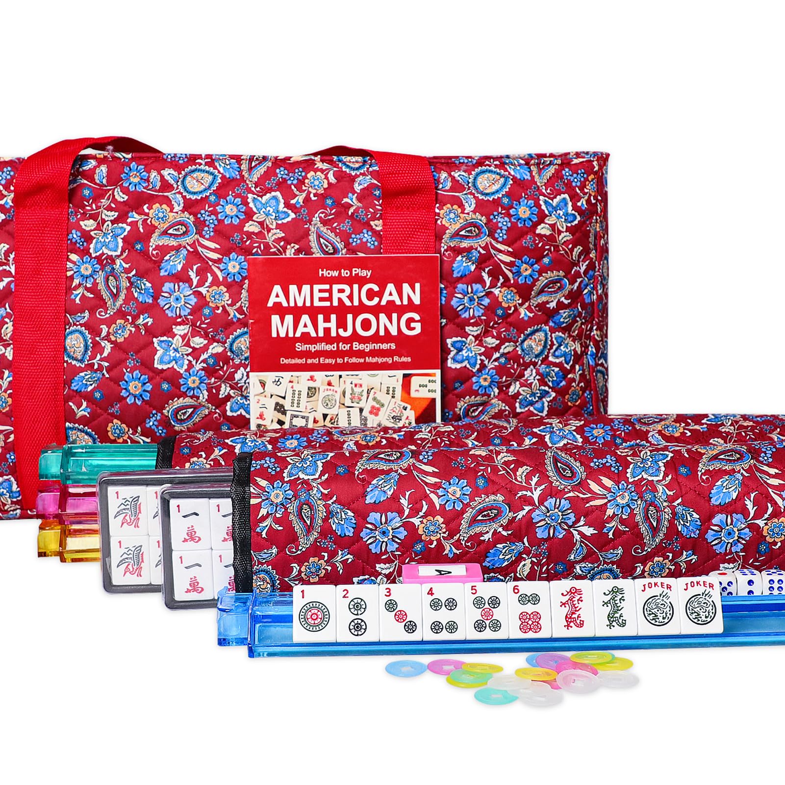 Jongyance American Mahjong Set,Red Pattern Bag,166 Mahjong