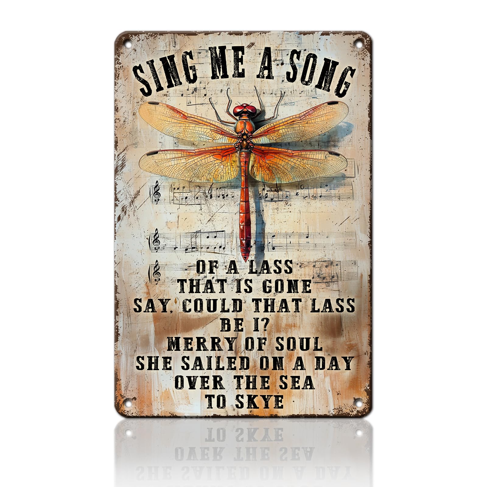 Anceky Sing Me a Song Dragonfly Tin Sign Retro Metal Sign Wall Decor for Home Yard Outdoor Farmhouse Office 12×16 Inch