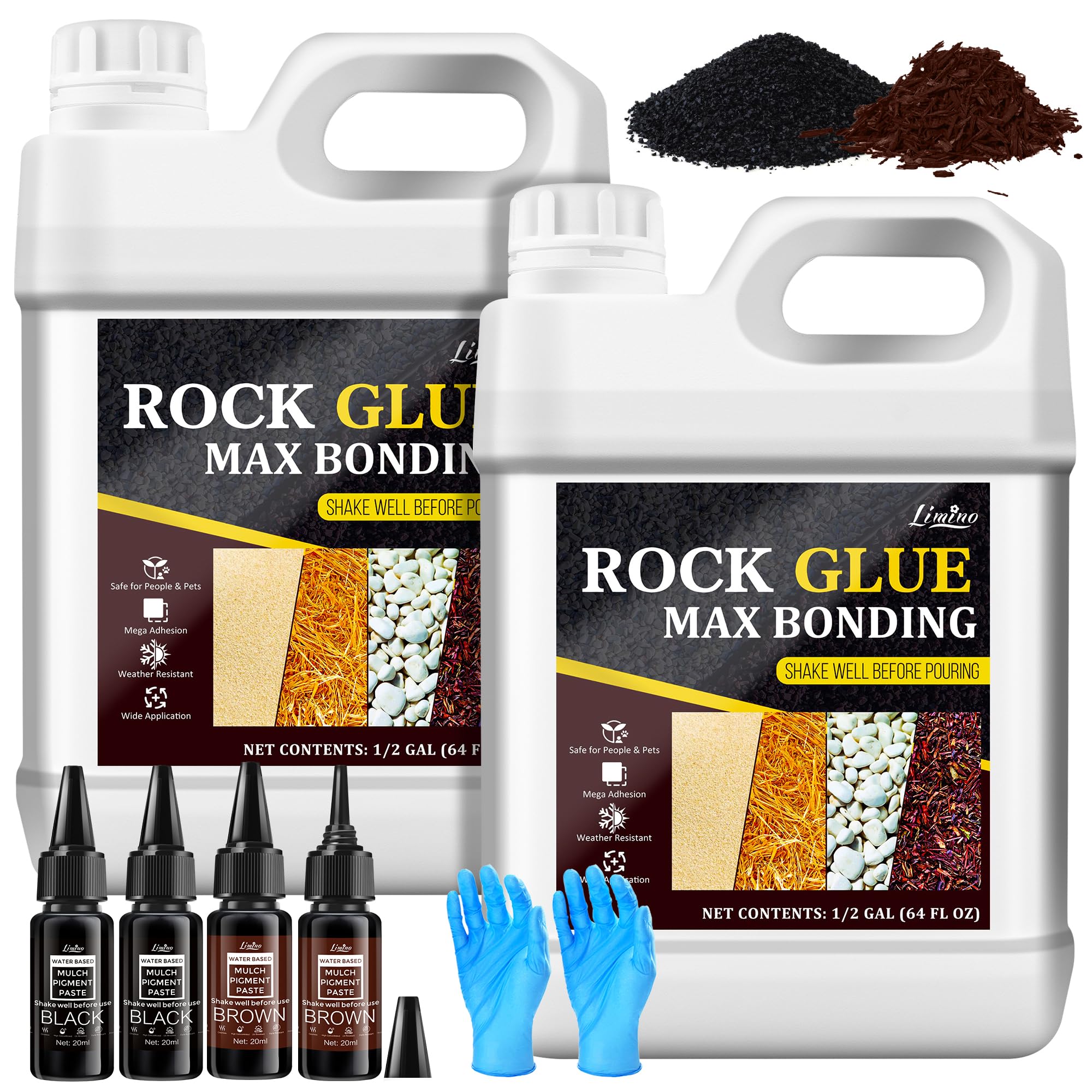 Gravel Glue with Dye - 3 IN 1 Colour Set(Clear, Black, Brown), Rock Glue Dye for Pea Gravel Landscape, Pea Gravel Stabilizer, Max Bonding Outdoor Mulch Binder for Walkways, Garden, Patios, Yard (4 L)