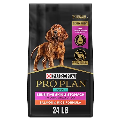 Purina Pro Plan Sensitive Skin and Stomach Dog Food Puppy Salmon and Rice Formula - 24 lb. Bag - Salmon & Rice - 24 Pound (Pack of 1)