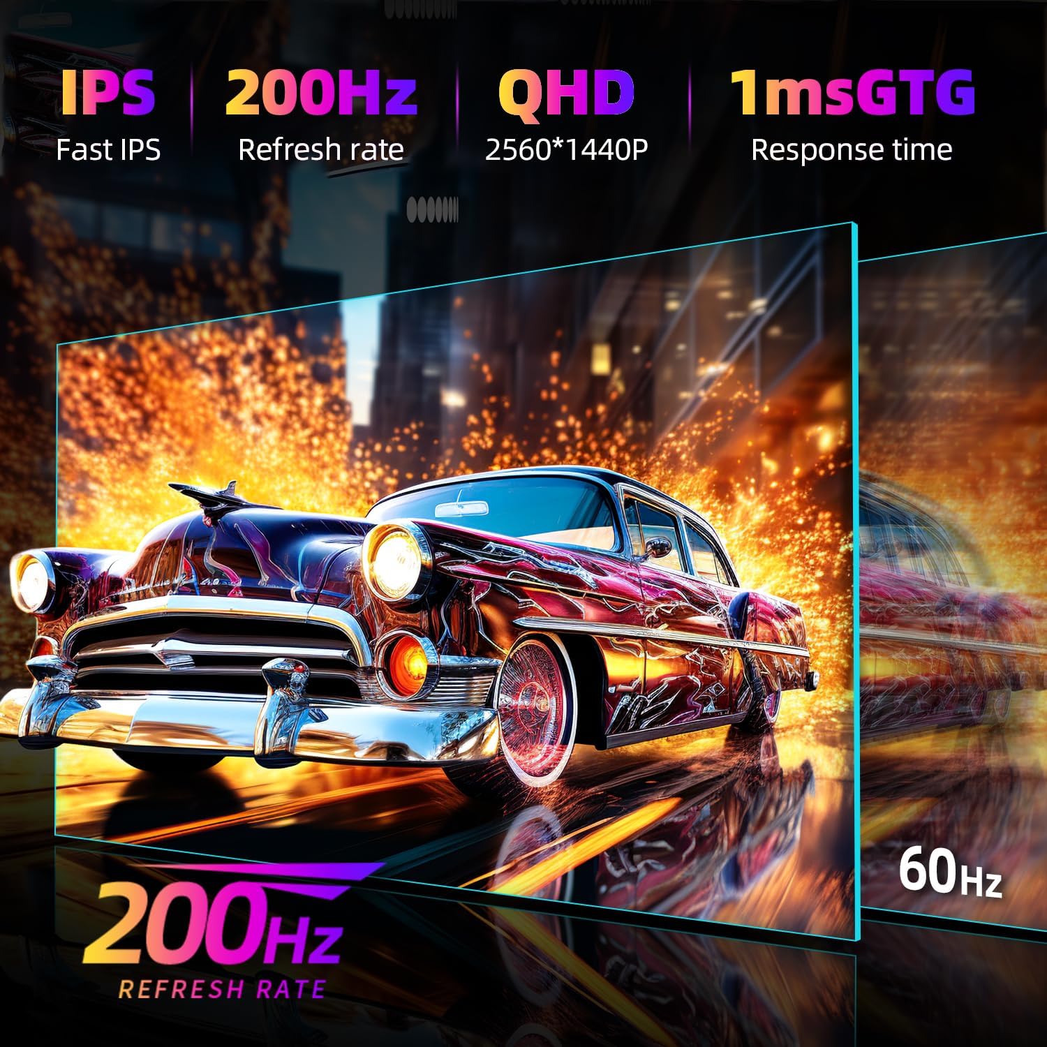 CUNPU QHD 2560 x 1440 Monitor de juego de 27 pulgadas, 180Hz (hasta 200Hz), GTG de 1 ms, IPS rápido, DCI-P3 93%, alto brillo 450cd/㎡, G-Sync y FreeSync, soporte de inclinación, DP/HDMI, monitor 2K de