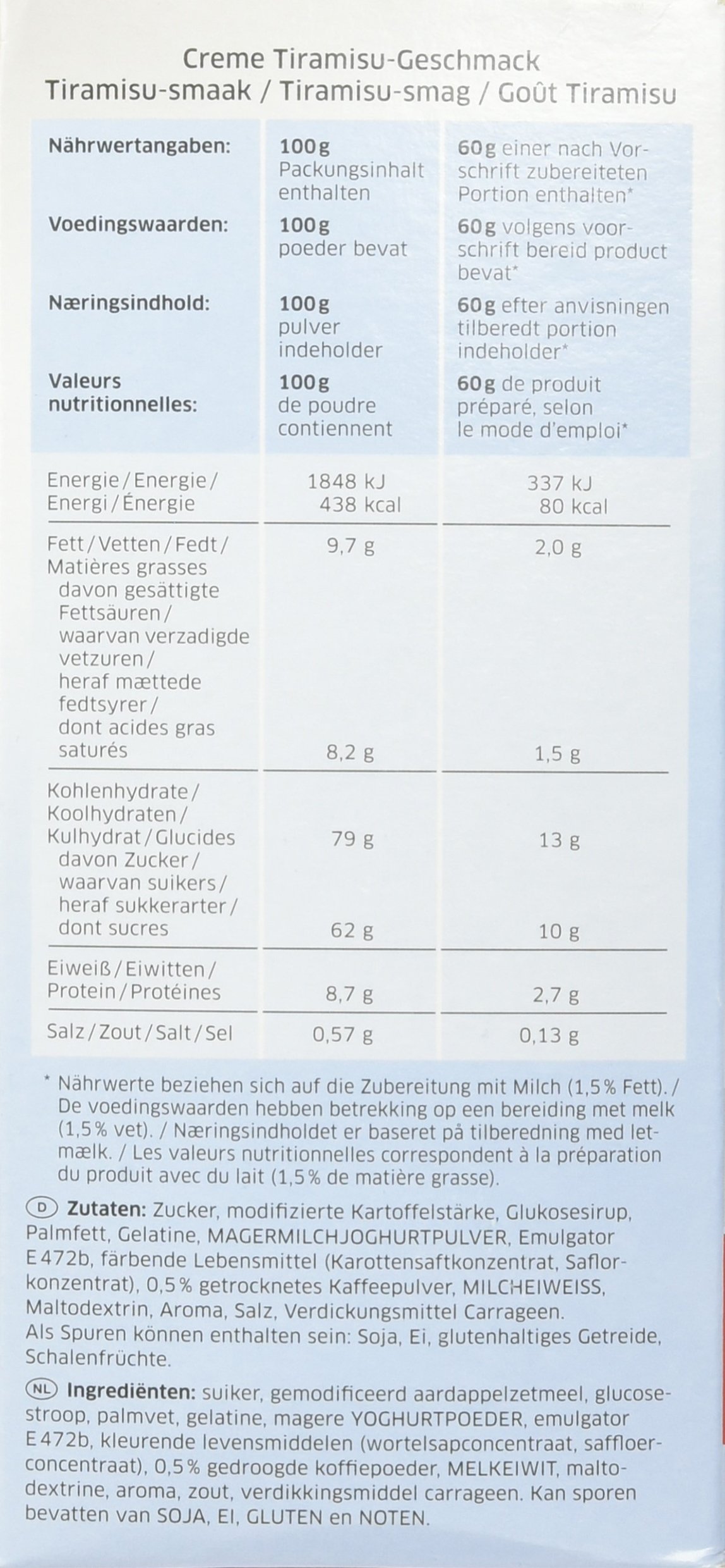 Dr. Oetker Professional, Creme Tiramisu-Geschmack, Dessertpulver in 1 kg Packung, 1-39-204230