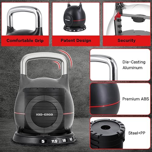 Miniatura 6 de HXD-ERGO Adjustable Kettlebell Weight Set-Quickly Adjusts Weights, Comfortable Grip, Ergonomic Kettlebell Sets For Home Gym