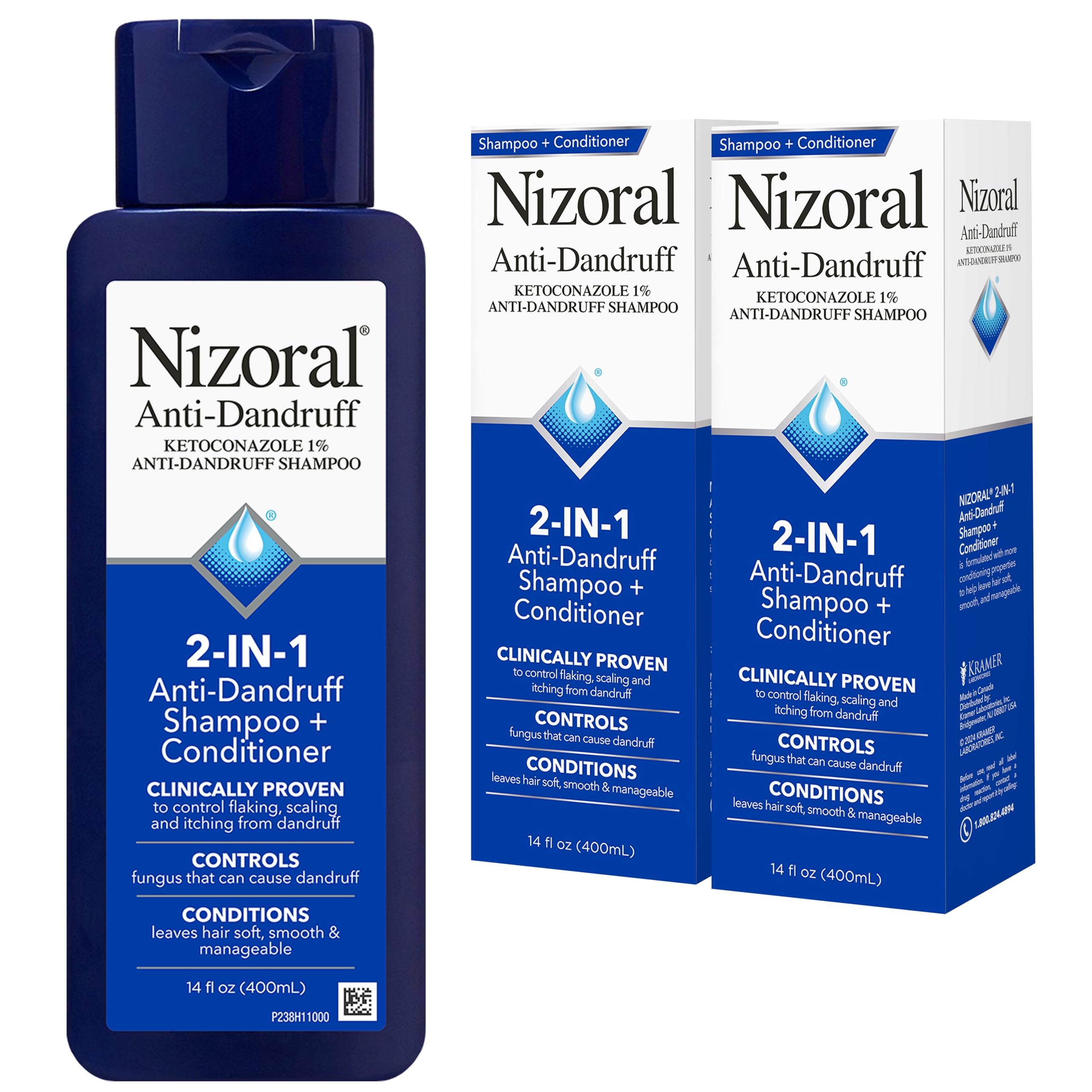 Nizoral 2-in-1 Anti-Dandruff Shampoo and Conditioner with Ketoconazole, 2 x 14 Fl Oz | Controls Scalp Fungus - main product image