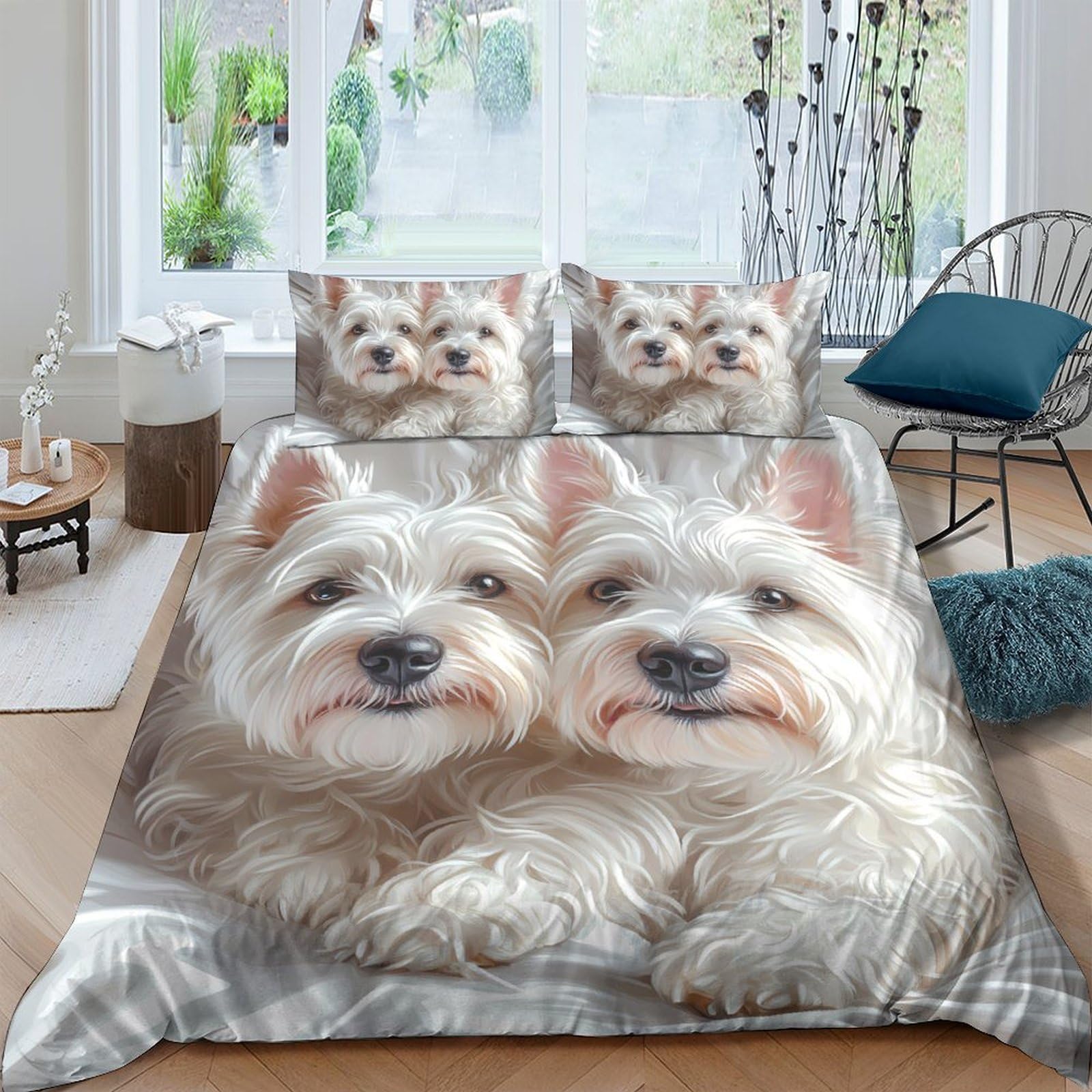Ctjqhvkz Style-6 3D Printed Westie Dog Fitted Sheet Microfiber Soft Easy Care Cute Puppy Bed Cover For Bedroom Guest Room Decor Single（135X200cm）