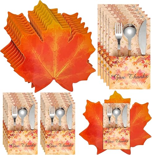 Miniatura 1 de 100 manteles individuales de hojas de otoño y soporte para cubiertos de Acción de Gracias, hojas de arce, manteles individuales de papel de cosecha
