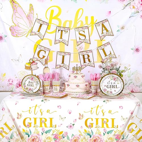 Miniatura 5 de 172 piezas de suministros para fiesta de baby shower, juego de vajilla para bebé, sirve 24 con platos, servilletas, telón de fondo, manteles