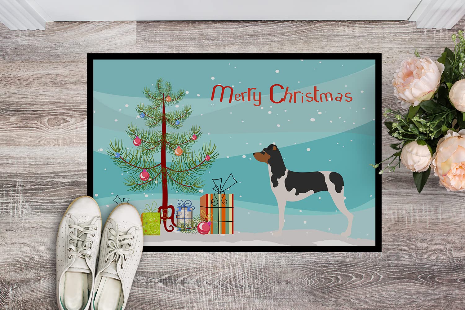 Caroline's Treasures BB8477MAT Brazilian Terrier Christmas Doormat 18x27 Front Door Mat Indoor Outdoor Rugs for Entryway, Non Slip Washable Low Pile, 18H X 27W