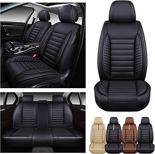 OASIS AUTO OS-003, Fundas de cuero y tela para asientos de automóvil. Cubierta acojinada de cuero sintético para autos, SUV, camioneta Pick-up,