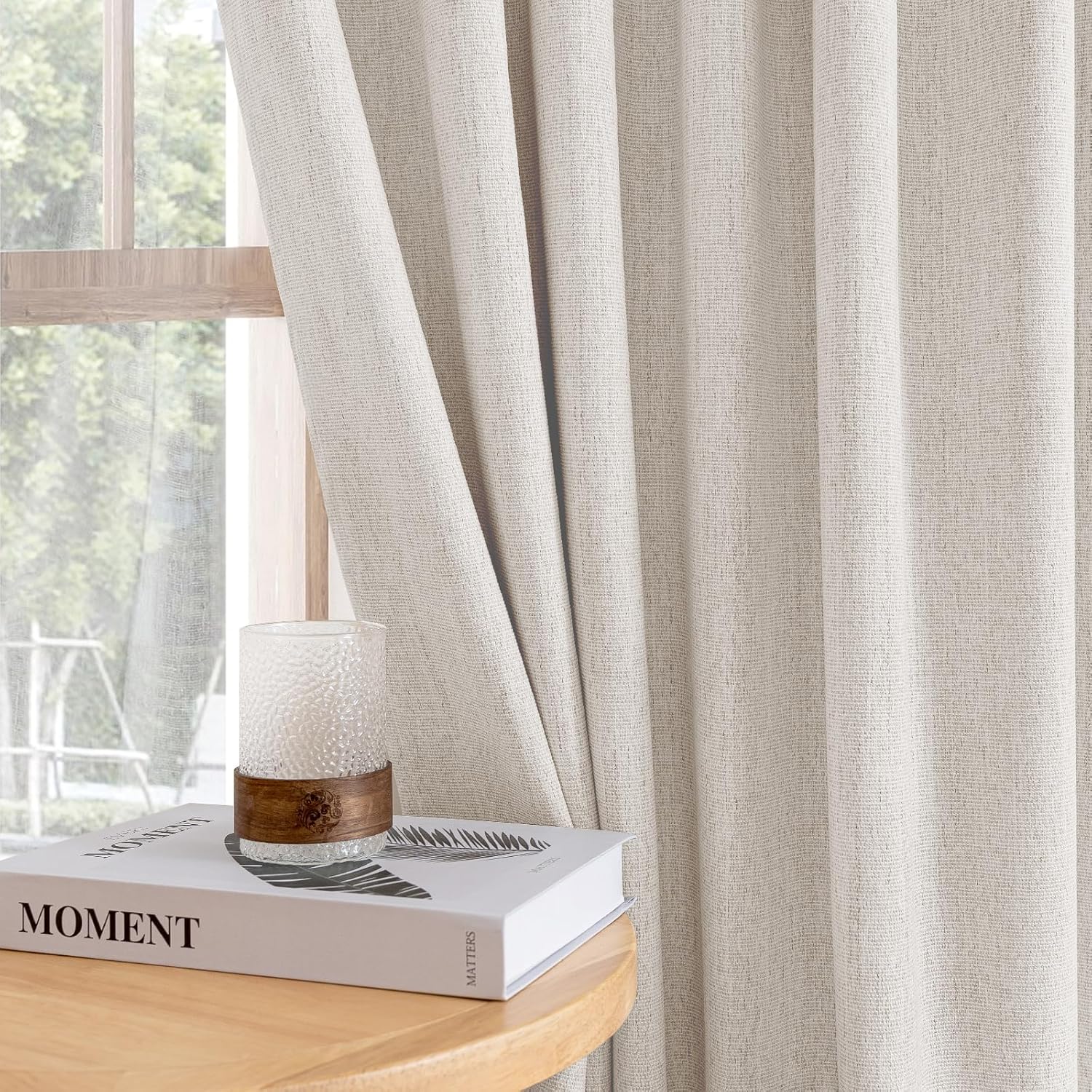 Ivory White 100% Blackout Curtains Linen Chenille Curtain Total Black Out Curtain for for Living Room Bedroom Thermal Insulated Drapes Modern Farmhouse Shabby Chic,52"W x 96"L, Ivory(Not Solid)