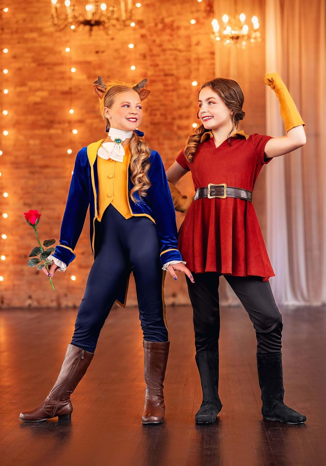 Girls Disney Gaston Costume with Tunic, Leggings, and Accessories | Beauty and the Beast Play Pretend Halloween Outfit