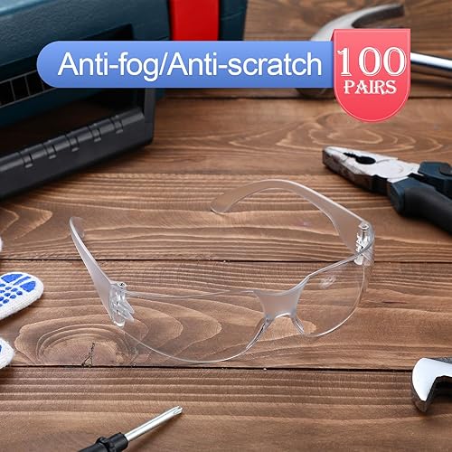 Miniatura 4 de Yunsailing Paquete de 100 gafas de seguridad a granel a prueba de salpicaduras, gafas de protección ocular resistentes a los arañazos y impactos,