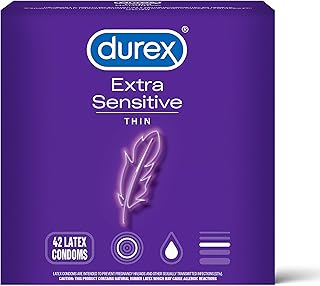 Durex Extra Sensitive Condoms, Ultra Thin, Lubricated Natural Rubber Latex Condoms for Men, FSA & HSA Eligible, 42 Count (Pack of 2)