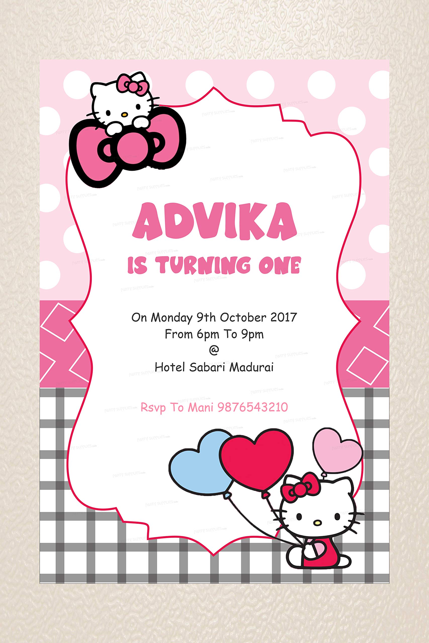 PARTY SUPPLIES INDIA Made in India hello kitty theme customizable invite